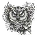 owl with wings spread protecting the words "Connor" and "Tyler" tattoo design idea