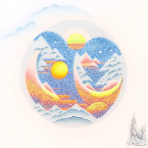Mountains, Sunset, Moon Phases, Highs & Lows, Waves tattoo design idea