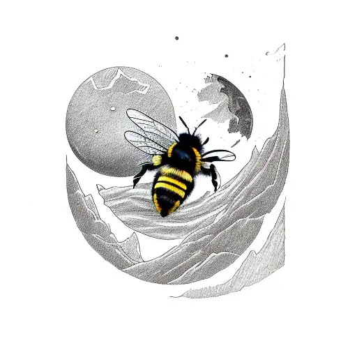Mountains, Sunset, Moon Phases, Highs & Lows, Bumble Bee tattoo design idea