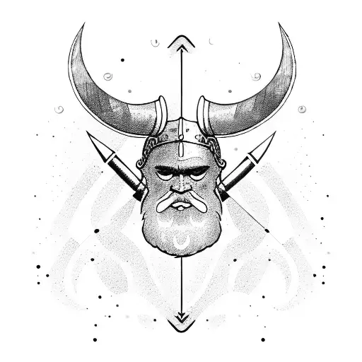 A gym barbell with the handle shaped like a Viking longship tattoo design idea