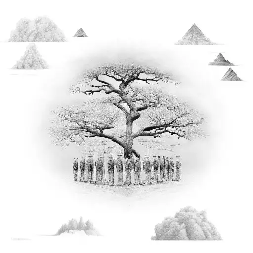 A family tree with each member represented as a different construction tool tattoo design idea