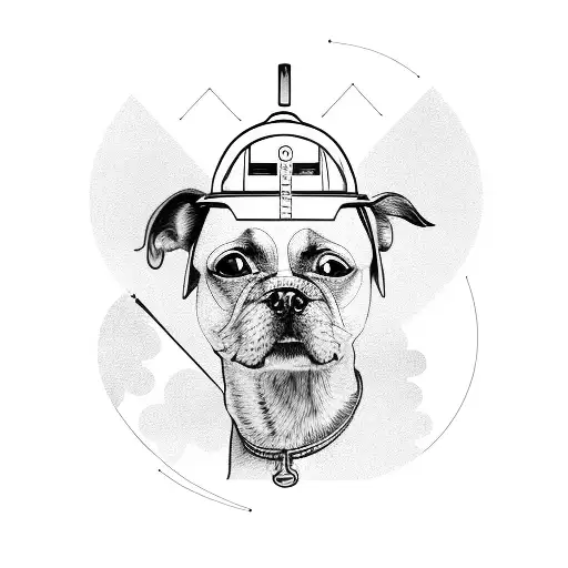 Construction crane with a dog wearing a hard hat tattoo design idea