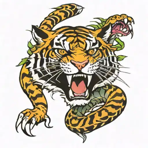 tiger biting snake tattoo design idea