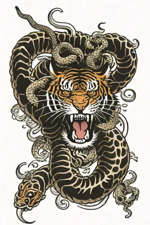 battle of tiger and snake tattoo design idea