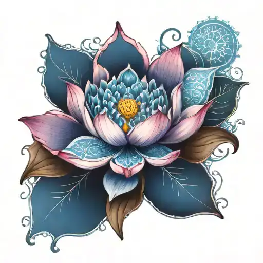 blue lotus with mandala design incorporating elements tattoo design idea