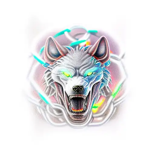 fenrir wrapped in chains side view tattoo design idea