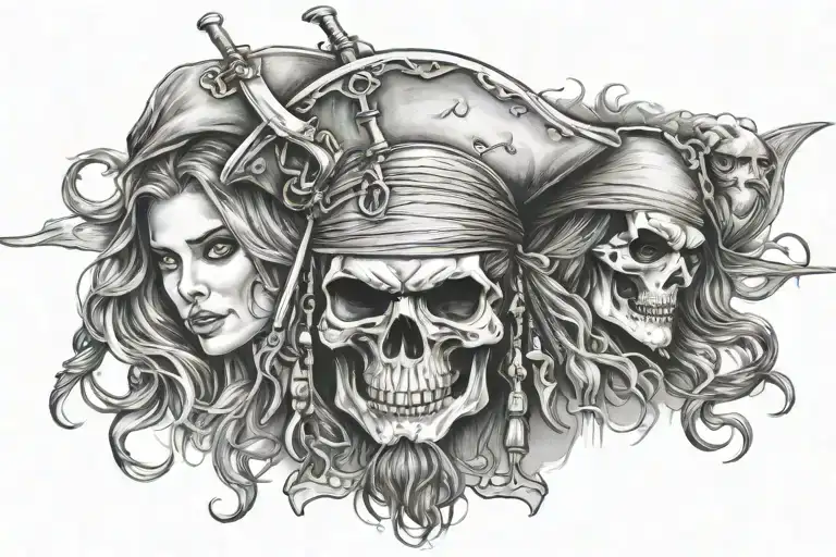pirates of the Caribbean leg sleeve tattoo design idea