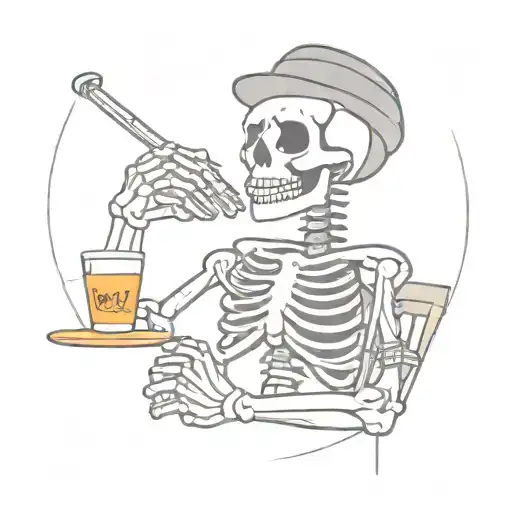 skeleton wearing a Hawaiian shirt drinking rum tattoo design idea
