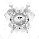 capricorn constellation and eye tattoo design idea