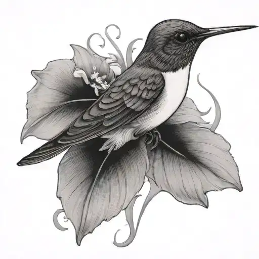 A black and white Hummingbird with the phrase EVERYTHING HAPPENS without flowers or plants tattoo design idea