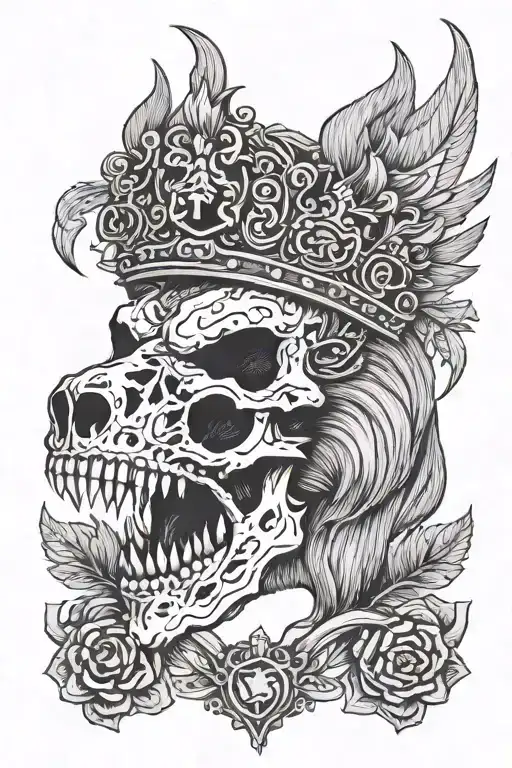 Eagle mountain wolf skull with crown tattoo design idea