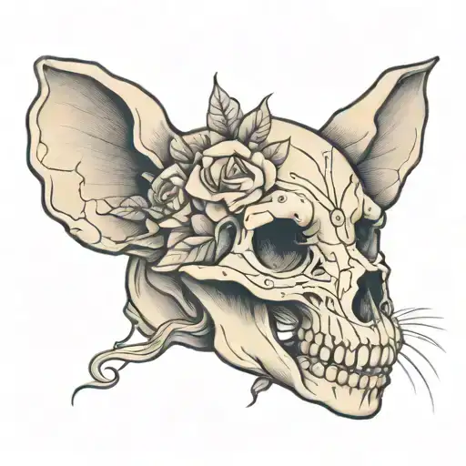rat skull flowers tattoo design idea
