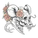rat skull flowers tattoo design idea