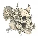 rat skull flowers tattoo design idea