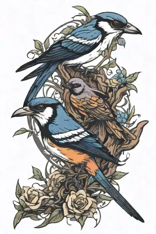 shrike and magpie bird tattoo design idea