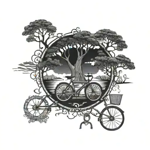 An intricate tree of life design incorporating elements of biking, canoeing, and hiking tattoo design idea