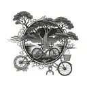 An intricate tree of life design incorporating elements of biking, canoeing, and hiking tattoo design idea
