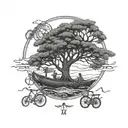 An intricate tree of life design incorporating elements of biking, canoeing, and hiking tattoo design idea
