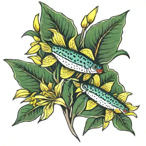 brook trout lily flowers tattoo design idea