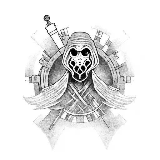 Mysterious Siberian plague doctor amidst a graveyard tattoo design idea
