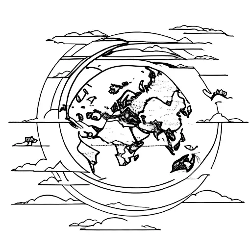 A silhouette of a cat sitting on top of a world map, symbolizing your love for travel and your favorite animal. tattoo design idea