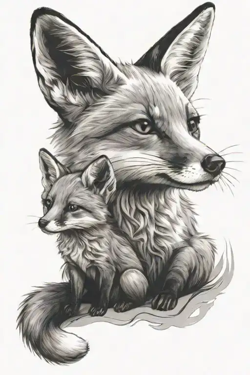 baby and adult fox looking tattoo design idea
