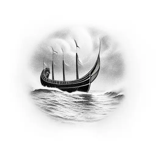boat viking on storm tattoo design idea