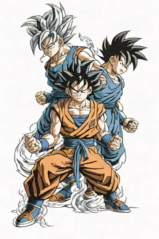 Goku and gohan powering up with a glowing aura tattoo design idea