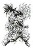Goku and gohan powering up with a glowing aura tattoo design idea