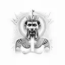 The god from egipt that h, with an egiciam cross on his chest, the god is fading out to black. On the bottom, inside the tattoo design idea