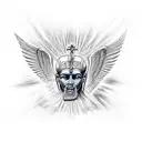 The god from egipt that h, with an egiciam cross on his chest, the god is fading out to black. On the bottom, inside the tattoo design idea