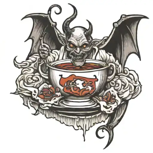 devil is pouring lean in a cup tattoo design idea