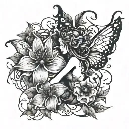 fairy flower intertwined tattoo design idea