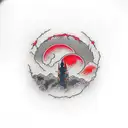 Stephen kings dark tower with a red setting sun with Roland looking up from the field of roses tattoo design idea