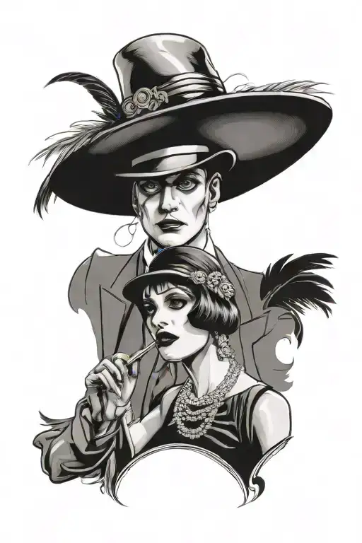 mobster husband and wife in flapper dress tattoo design idea