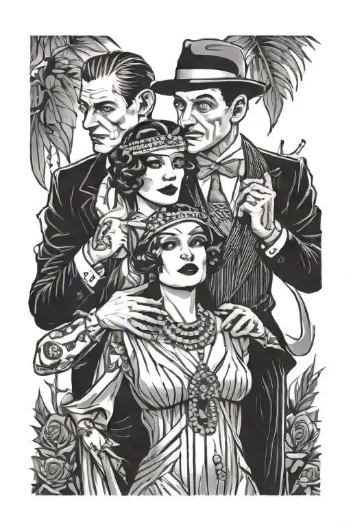 mobster  and wife in flapper dress tattoo design idea