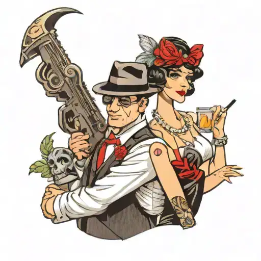 mobster husband and wife in flapper dress tattoo design idea