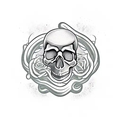 skull with dagger embedded in the top and a snake around it tattoo design idea