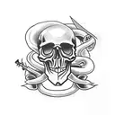 skull with dagger embedded in the top and a snake around it tattoo design idea