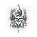 skull with dagger embedded in the top and a snake around it tattoo design idea