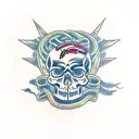 skull with dagger embedded in the top and a snake around it tattoo design idea
