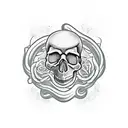 skull with dagger embedded in the top and a snake around it tattoo design idea