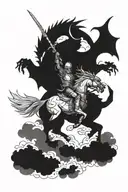 knight on horseback fighting dragon in sky  tattoo design idea