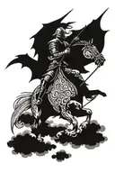 knight on horseback fighting dragon in sky  tattoo design idea