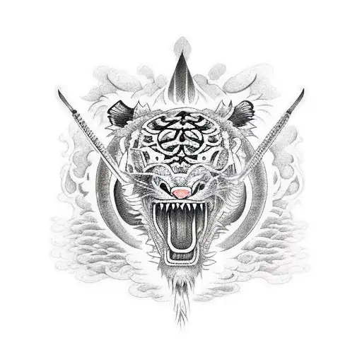 Japanese Tiger Bamboo Dragon Tattoo Idea - BlackInk AI
