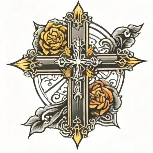 Reflective cross, that pops out, sun rays beaming from behind tattoo design idea