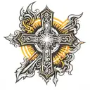 Reflective cross, that pops out, sun rays beaming from behind tattoo design idea