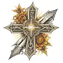 Reflective cross, that pops out, sun rays beaming from behind tattoo design idea