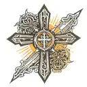 Reflective cross, that pops out, sun rays beaming from behind tattoo design idea