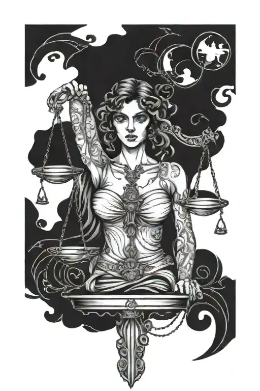 justice lady with scale balanced tattoo design idea